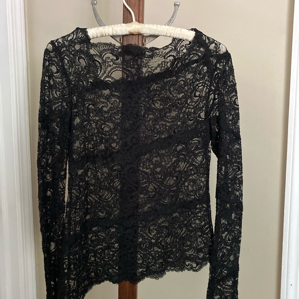 Black asymmetrical lace top no tags approx S
